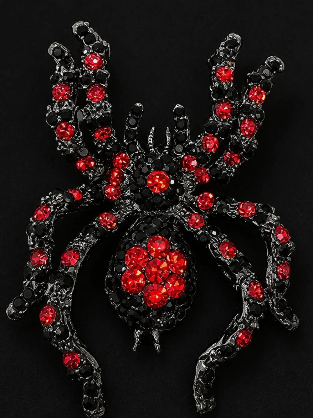 Red and Black Rhinestones Large Spider Brooch Pin Pendant Halloween